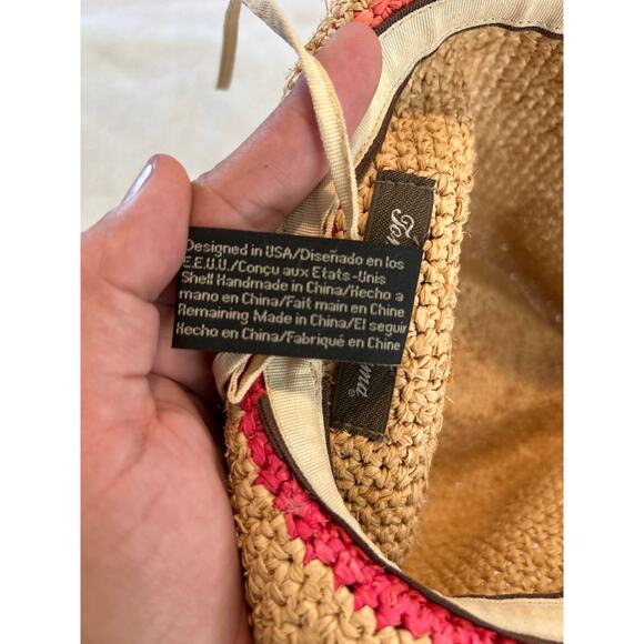 Tommy Bahama Paper Fedora Hat Tan Pink Raffia Straw Beach - Picture 10 of 10